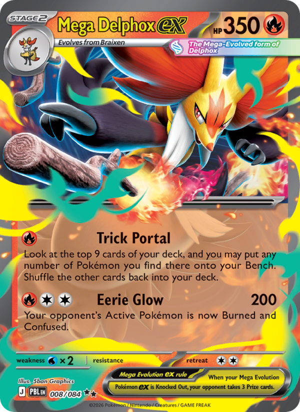 Mega Delphox ex 008 uit Pitch Black Pokémon kaart