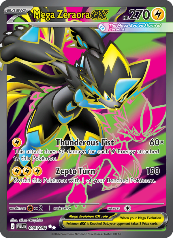 Mega Zeraora ex 098 uit Pitch Black Pokémon kaart
