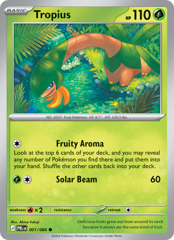 Tropius 001 uit Pitch Black Pokémon kaart
