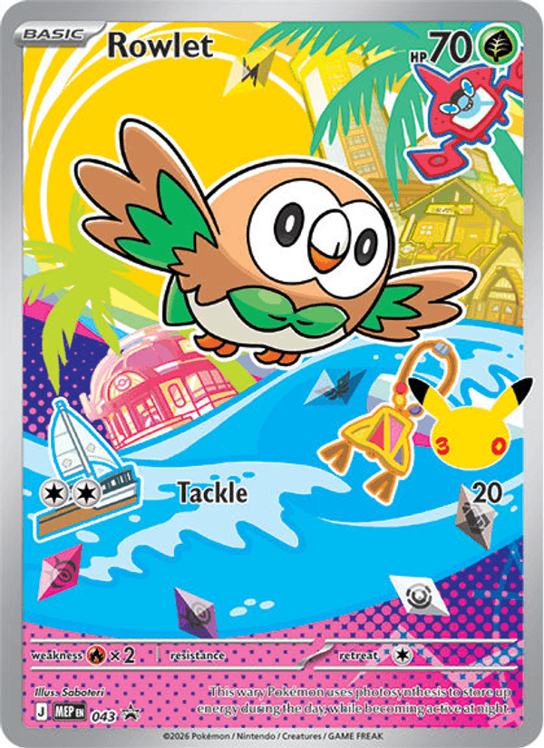 Rowlet 043 uit MEP Black Star Promos Pokémon kaart